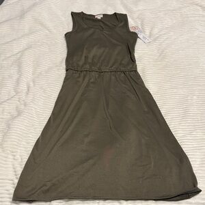Olive Green/Taupe summer dress with elastic waist/ tank top super cute   XS